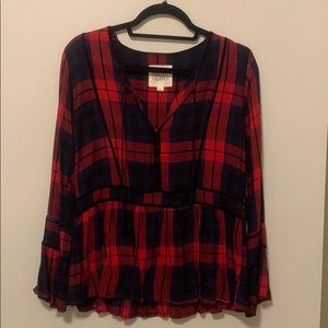 Thread and Supply Plaid Peasant Blouse - Red/Blue